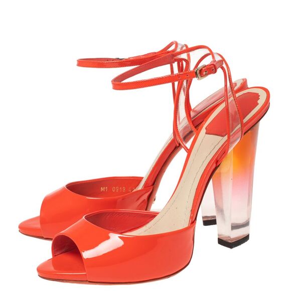 Dior Orange Patent Leather and PVC Clear Block Heels Ankle-Strap Sandals Size 41 - Picture 4 of 4